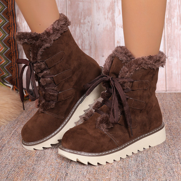 Damen  kurze gefütterte Schnürboots mit Teddyfutter, gesteppter Laufsohle und ergonomischem Komfortfußbett Drune
