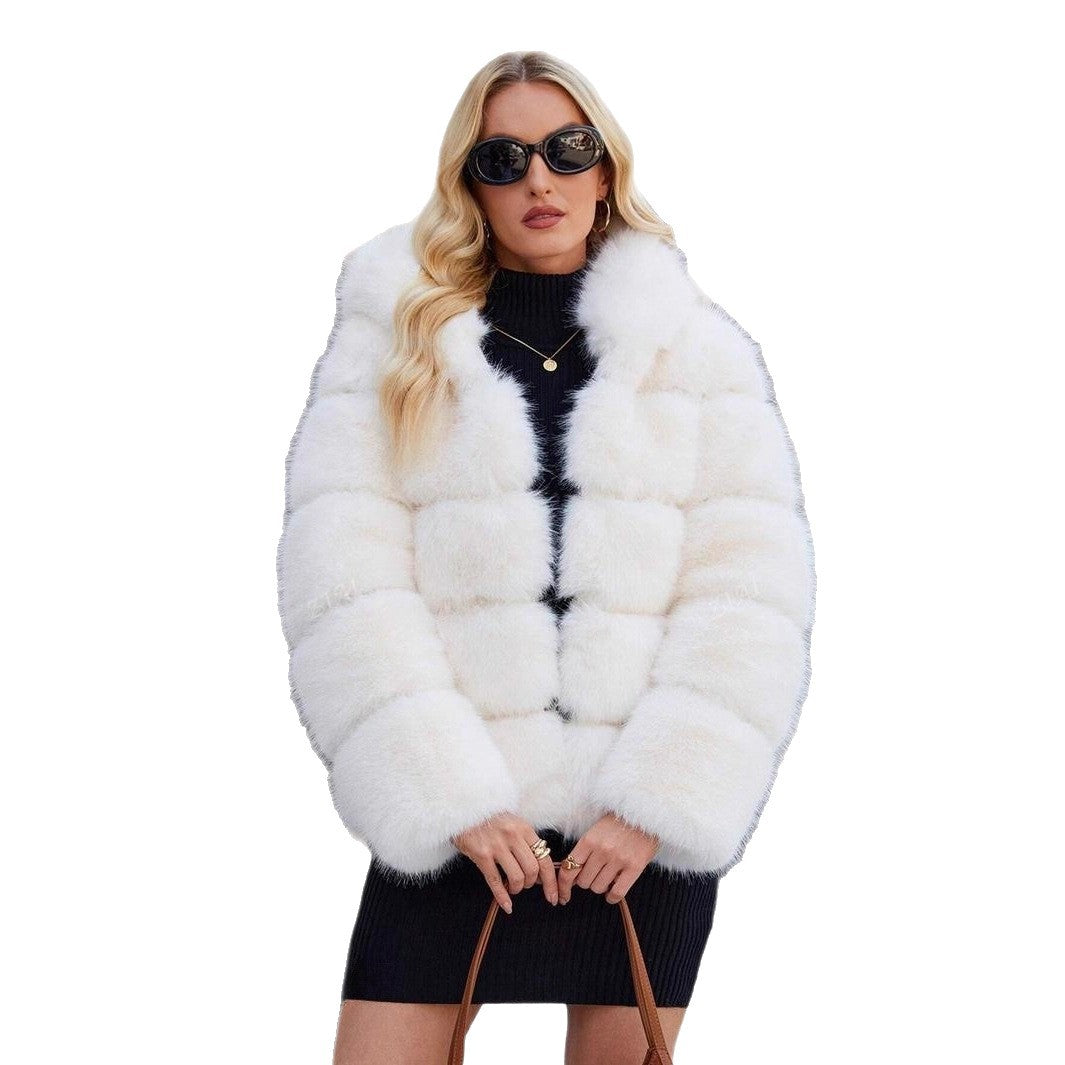 Damen Trendige Kunstpelzjacke mit Kapuze Drune