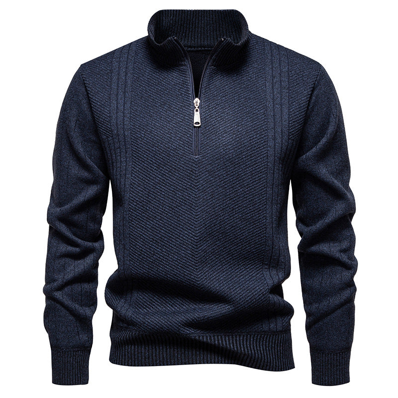 Herren nan Troyer-Pullover mit halbem Reißverschluss, Chevron-Struktur und elastischen Rippbündchen Drune