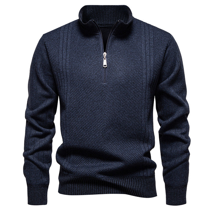 Herren nan Troyer-Pullover mit halbem Reißverschluss, Chevron-Struktur und elastischen Rippbündchen Drune