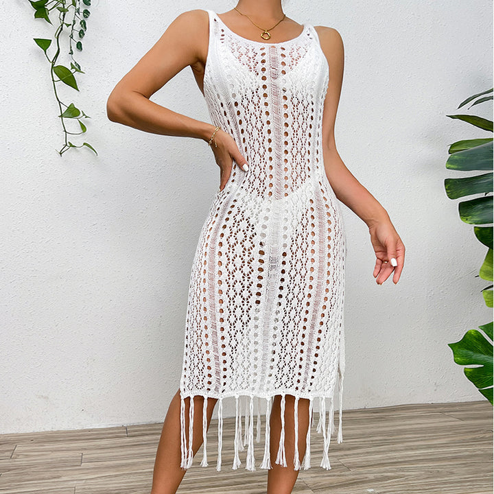 Damen Sommerliches Häkelkleid mit Fransen und seitlichem Schlitz Drune
