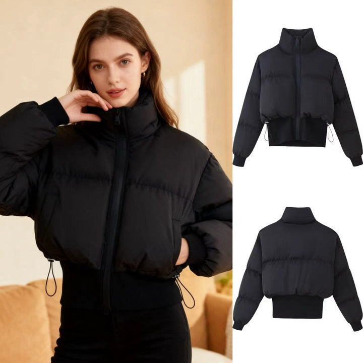 Damen nan kurz geschnittene Steppjacke mit hohem Stehkragen, Kordelzugsaum und breitem Rippenbund Drune