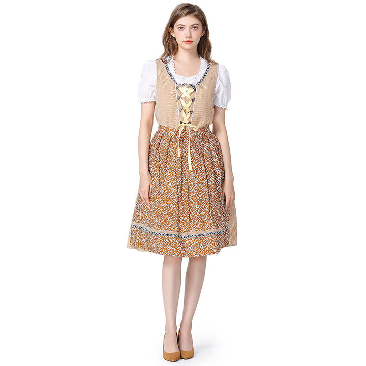Damen nan traditionelles Oktoberfest Dirndlkleid mit Spitzenbluse, verstellbarer Korsettschnürung und geblümter Schürze Drune