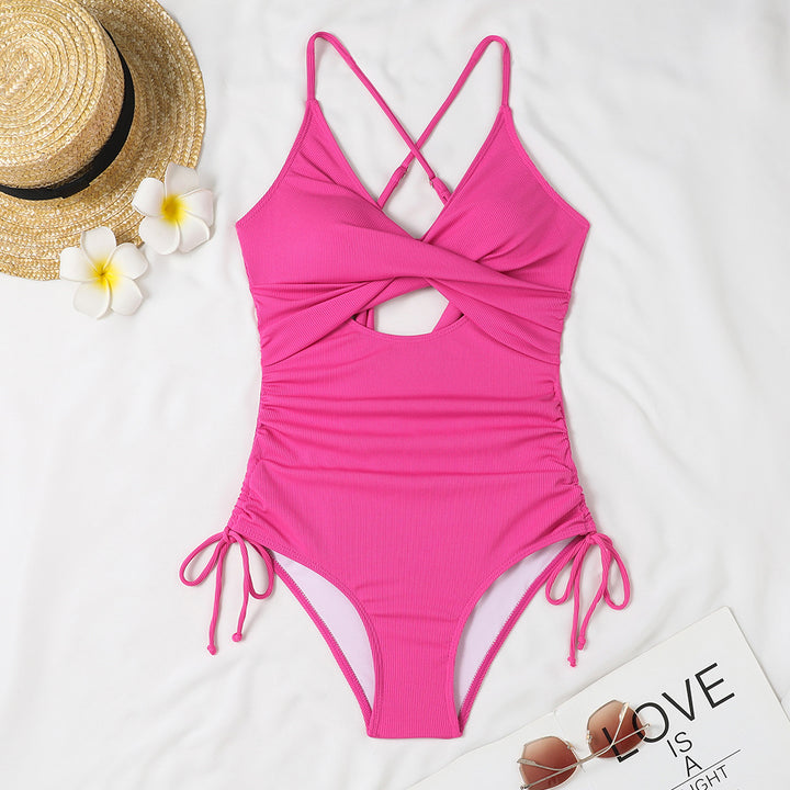 Damen Einteiler Badeanzug mit raffiniertem Wickeldesign und modischem Cut-Out Drune