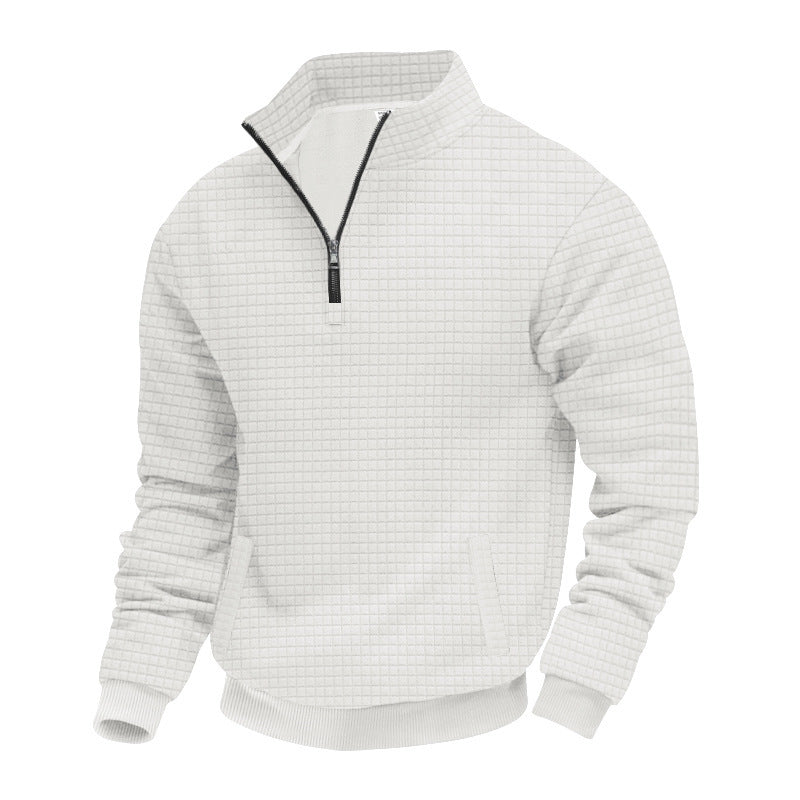 Herren nan gesteppter Halbzip-Sweater mit quadratischer Waffelstruktur und Kängurutasche Drune