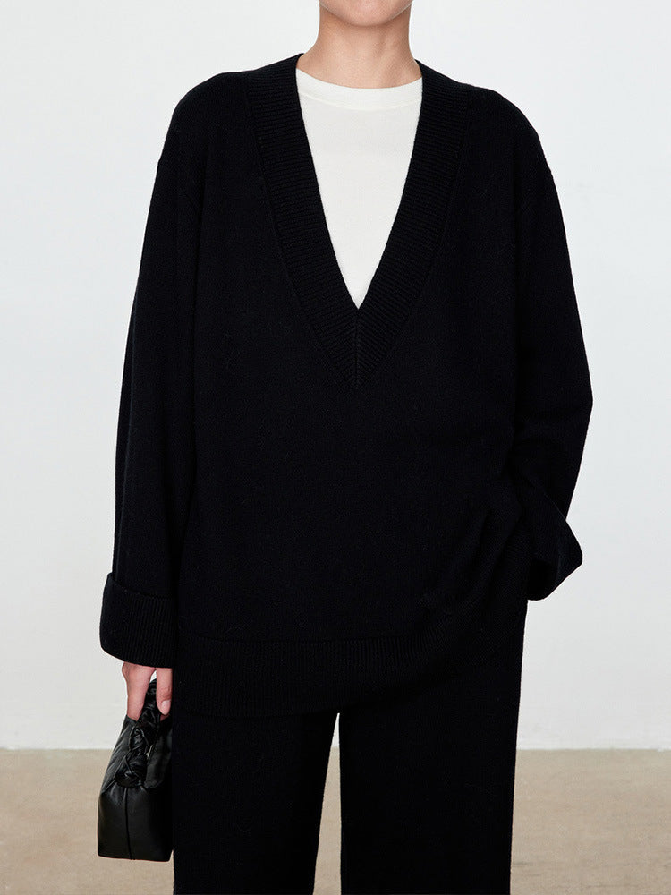 Damen Grobstrickpullover mit V-Ausschnitt und übergroßem Schnitt Drune