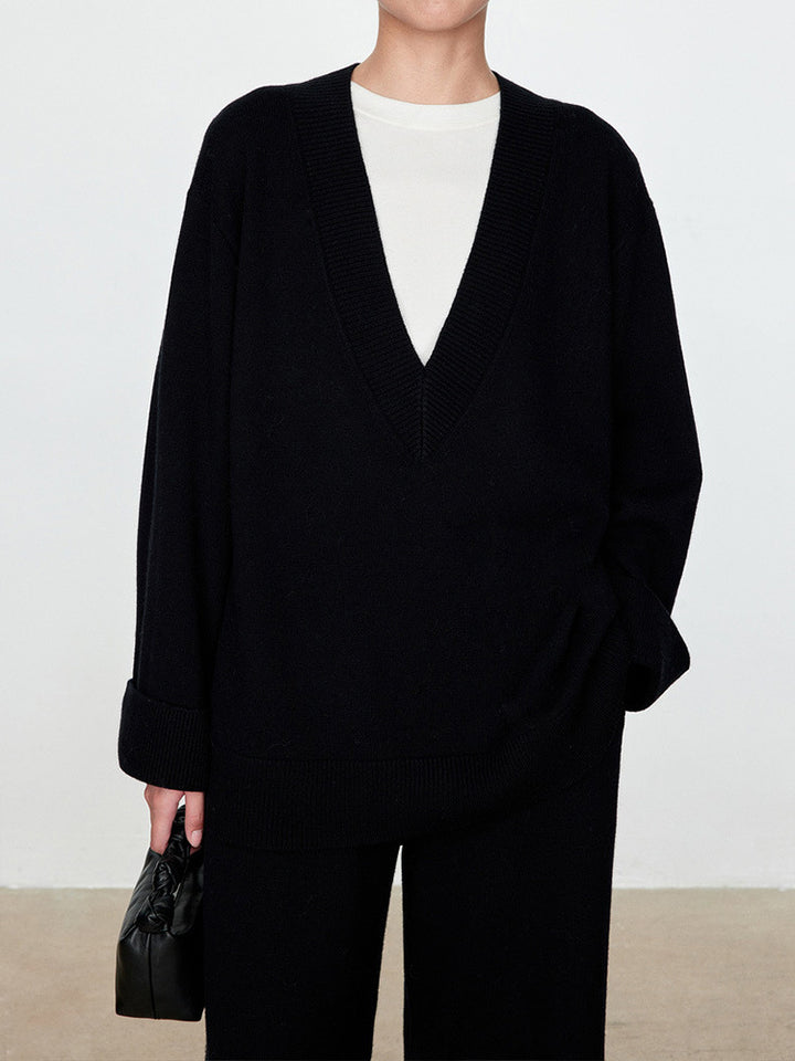 Damen Grobstrickpullover mit V-Ausschnitt und übergroßem Schnitt Drune