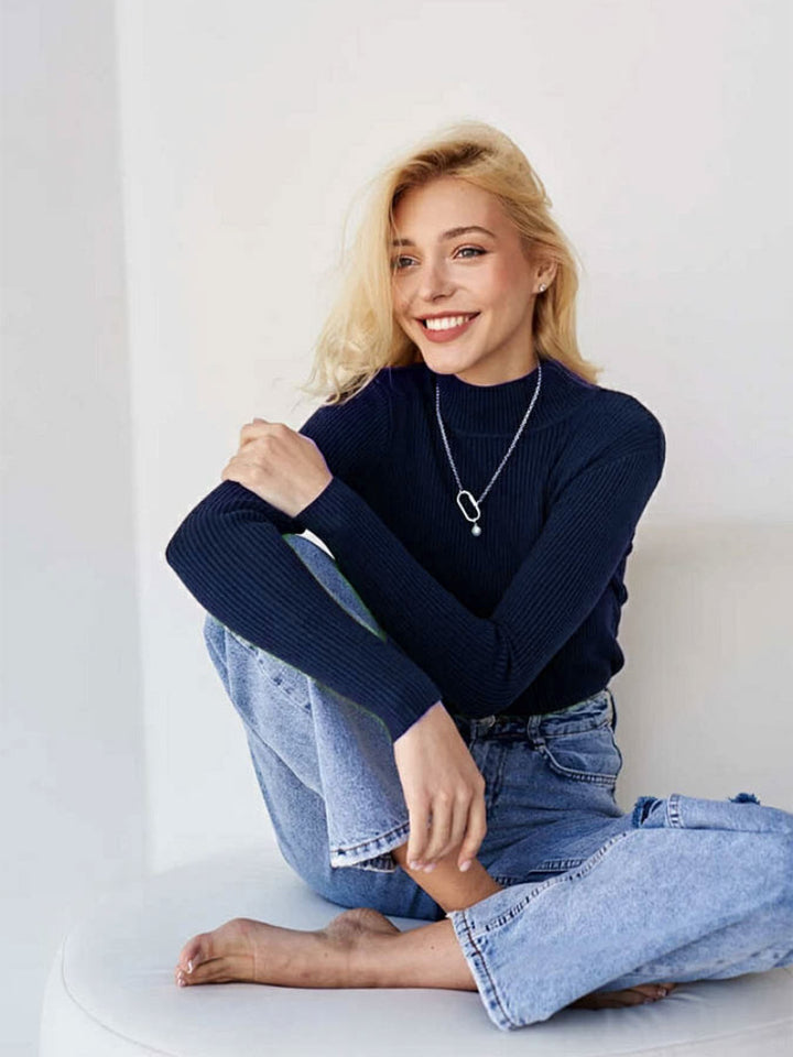 Damen Feinstrickpullover mit hohem Kragen und langen Ärmeln Drune