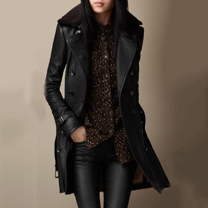 Damen Lederjacke mit umschlagbarem Kragen und hochwertigen Details Drune