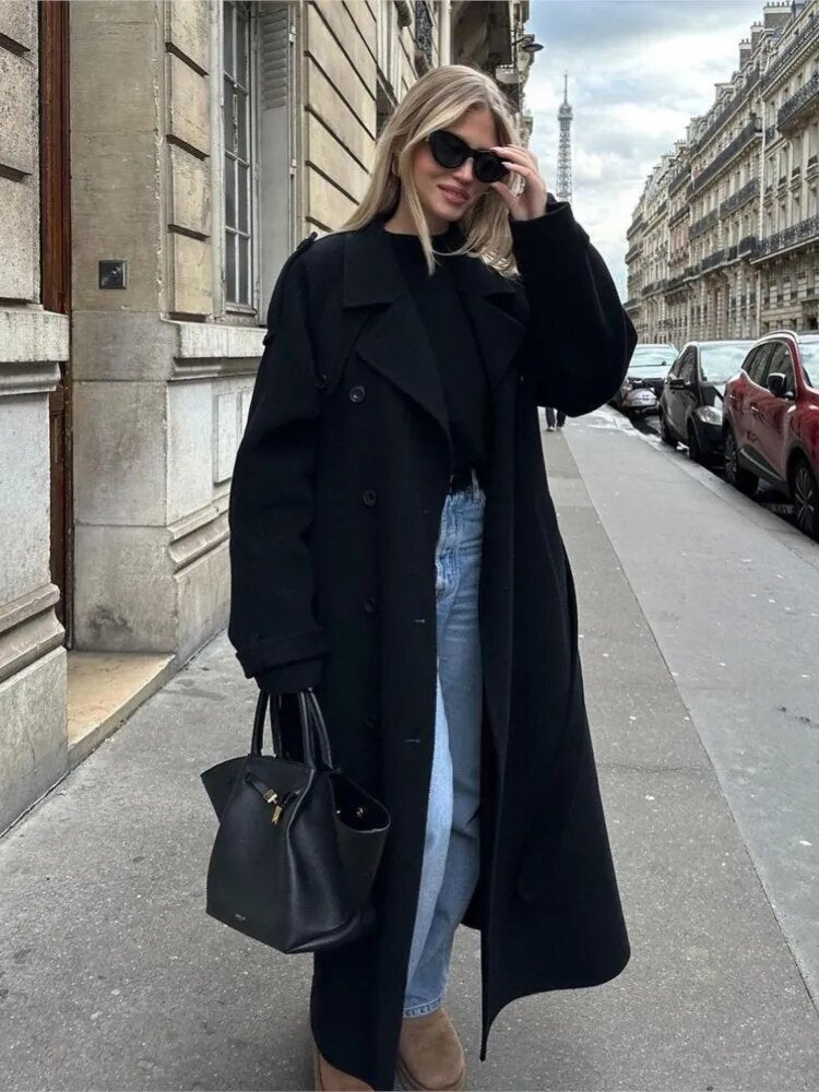 Damen eleganter und stylischer Trenchcoat mit taillierbarem Gürtel Drune