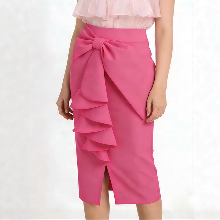 Damen Figurbetonter Midi-Rock mit elegantem Schleifendetail Drune