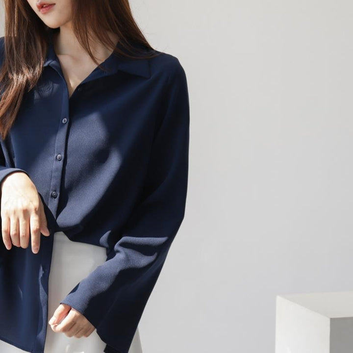 Damen Hemdbluse mit eleganten Trompetenärmeln und luxuriösem Schnitt Drune