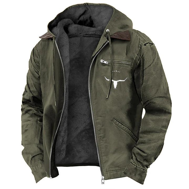 Herren nan wattierte Kapuzenjacke mit Teddyfutter und robuster Canvas-Aussenschicht Drune