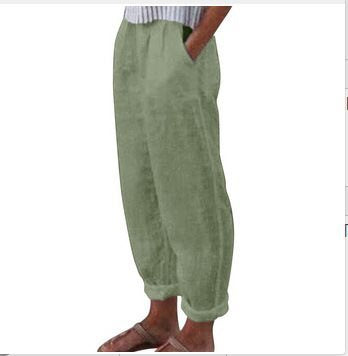 Damen lässige Leinenhose mit elastischem Bund und praktischen Seitentaschen Drune