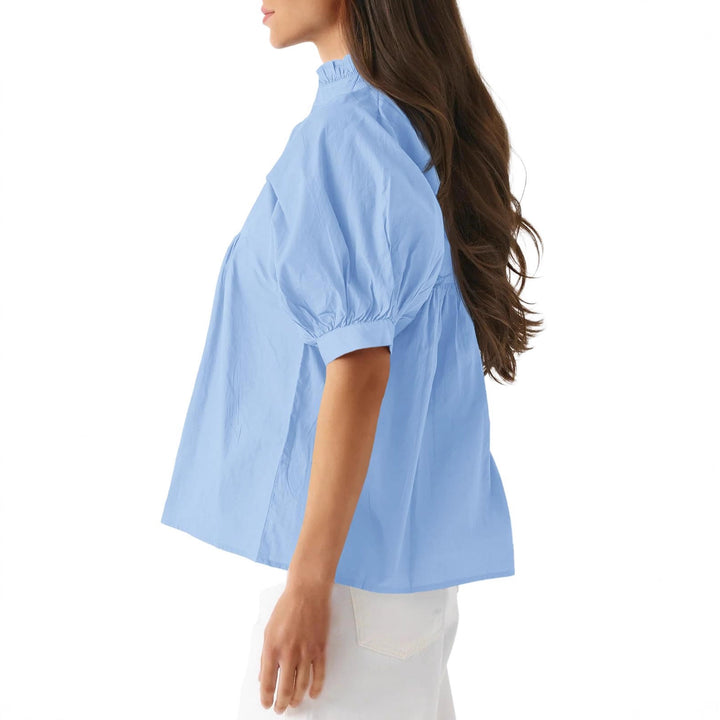 Damen Bluse mit Stehkragen und gepufften Ärmeln Drune