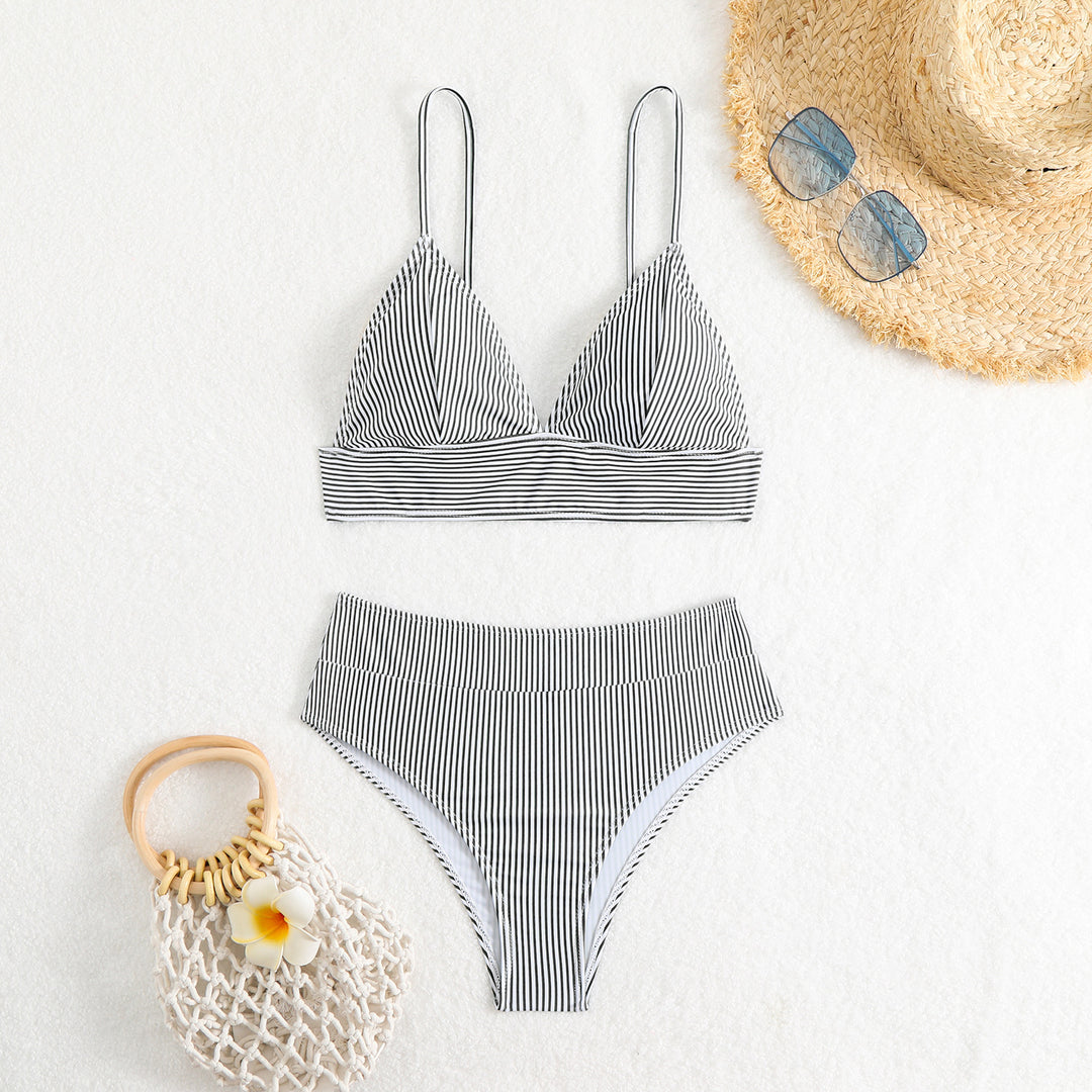 Damen Hochtailliertes Bikini-Set mit feinen Streifen Drune