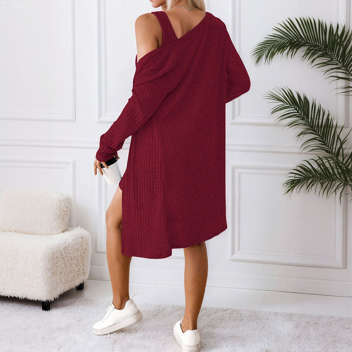 Damen lässiges Strickkleid mit offenem Cardigan Drune