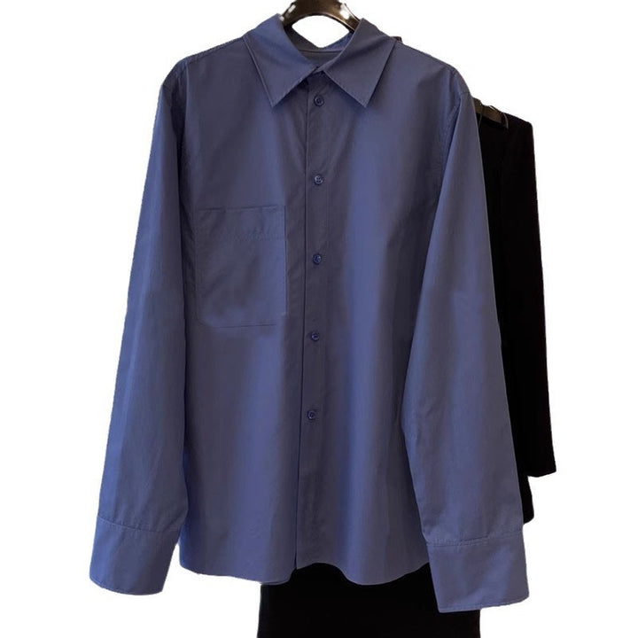 Damen elegante langärmlige Bluse mit Knopfleiste und Brusttasche Drune
