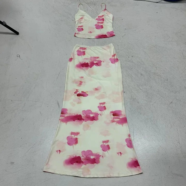 Damen Elegantes Blumenkleid mit schmaler Silhouette und Spaghetti-Trägern Drune