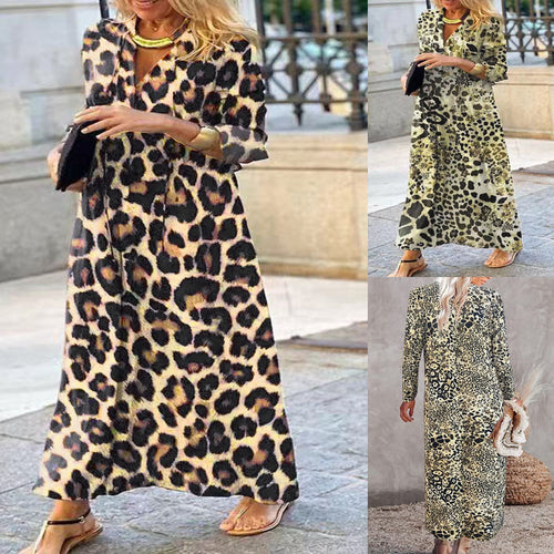 Damen Maxikleid mit exklusivem Leomuster und schickem Überschlag Drune