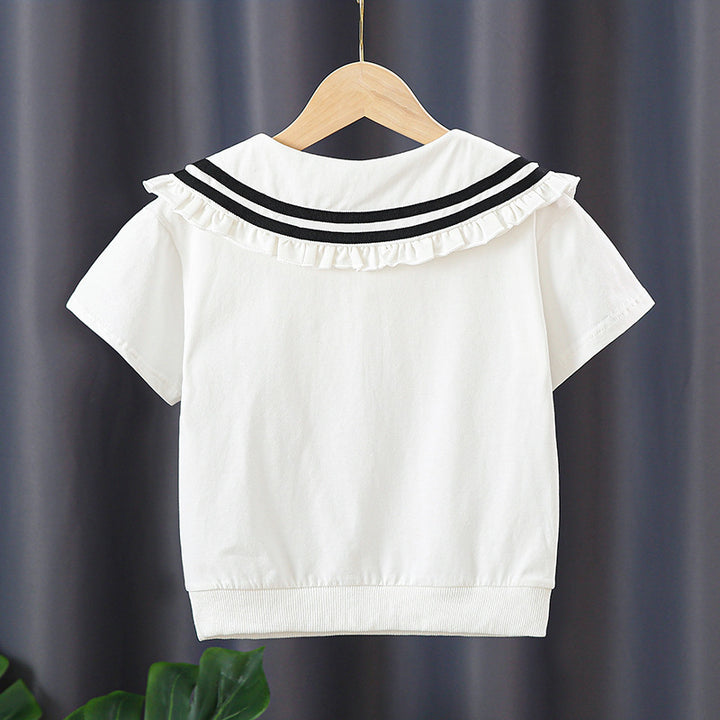 Mädchen T-Shirt mit elegantem Matrosenkragen und Rüschendetails Drune