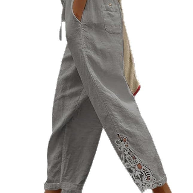 Damen Leichte und luftige Sommerhose im Boho-Stil mit Stickerei Drune