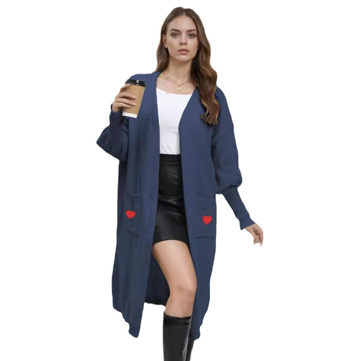 Damen Langarm-Strickjacke mit Herzen und offenen Taschen Drune