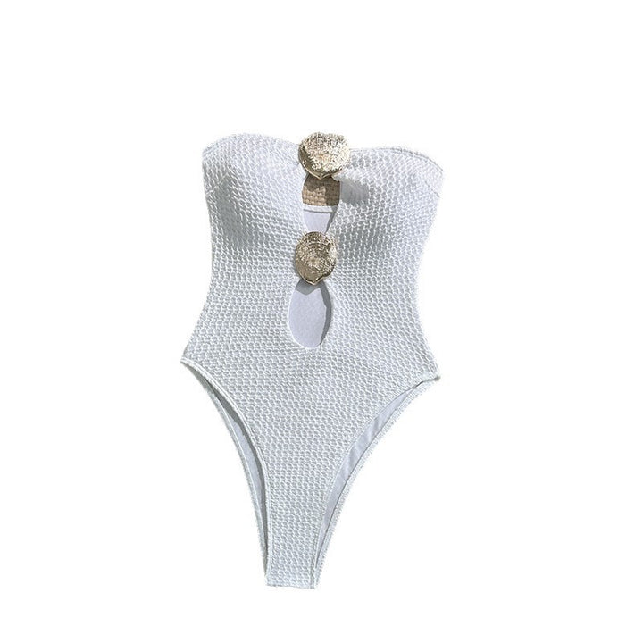 Damen Einteiler Badeanzug mit raffiniertem Cut-Out-Design und goldenen Akzenten Drune