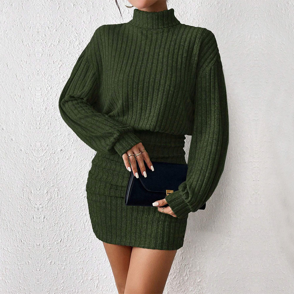 Damen Strickkleid mit hochgeschlossenem Kragen und elegantem Rippmuster Drune