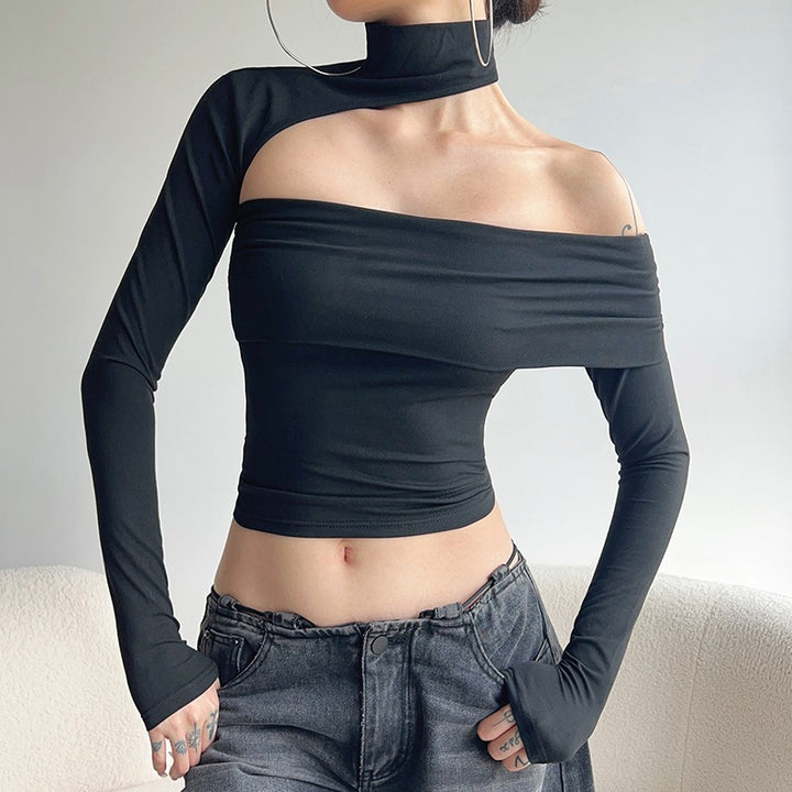 Damen modisches Oberteil mit asymmetrischem Schnitt und elegantem Rüschenbesatz Drune