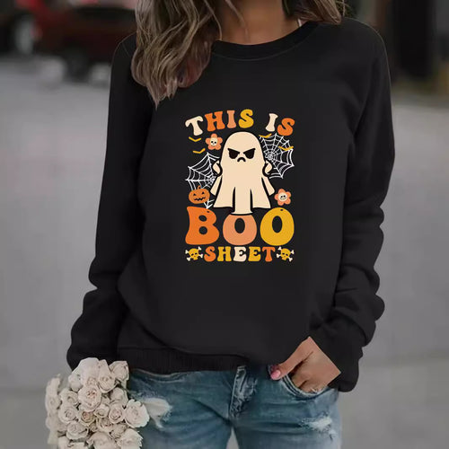 Damen Sweatshirt mit herbstlichem Geist-Print und lässigem Schnitt Drune
