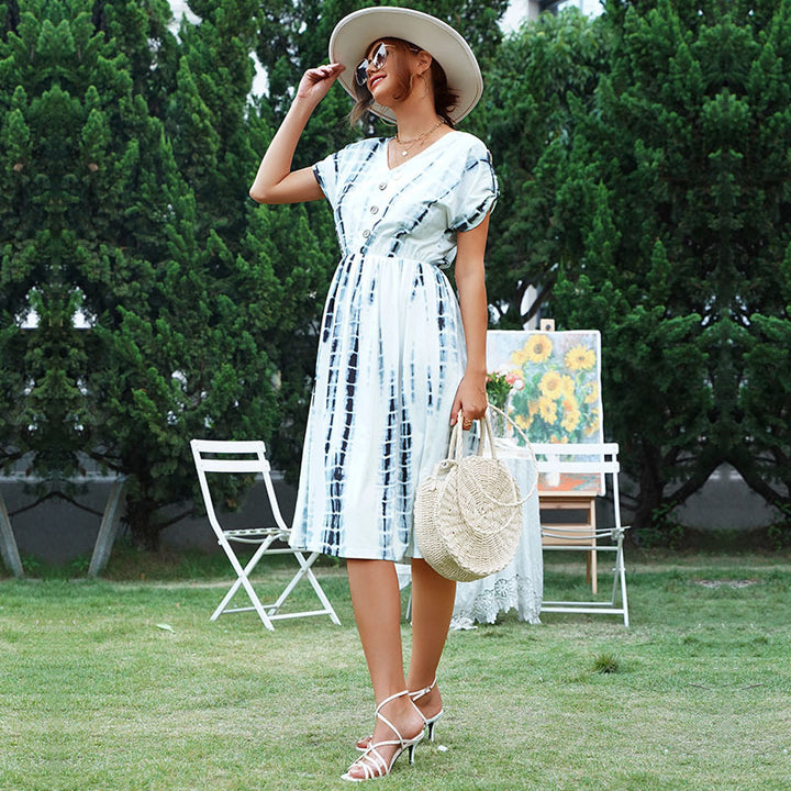 Damen Sommerliches Wickelkleid mit modischem Tie-Dye-Muster Drune