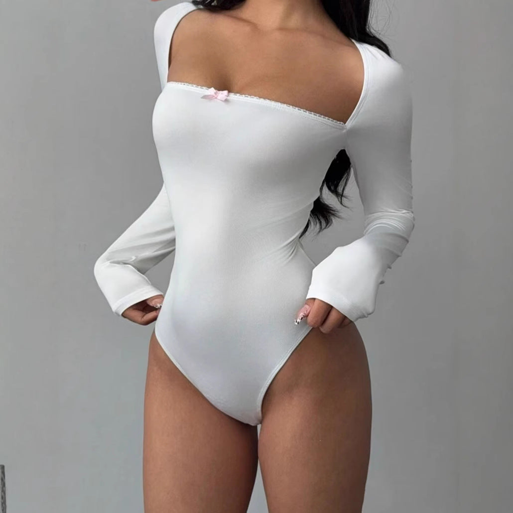 Damen Figurbetontes Langarm-Body mit elegantem Ausschnitt Drune