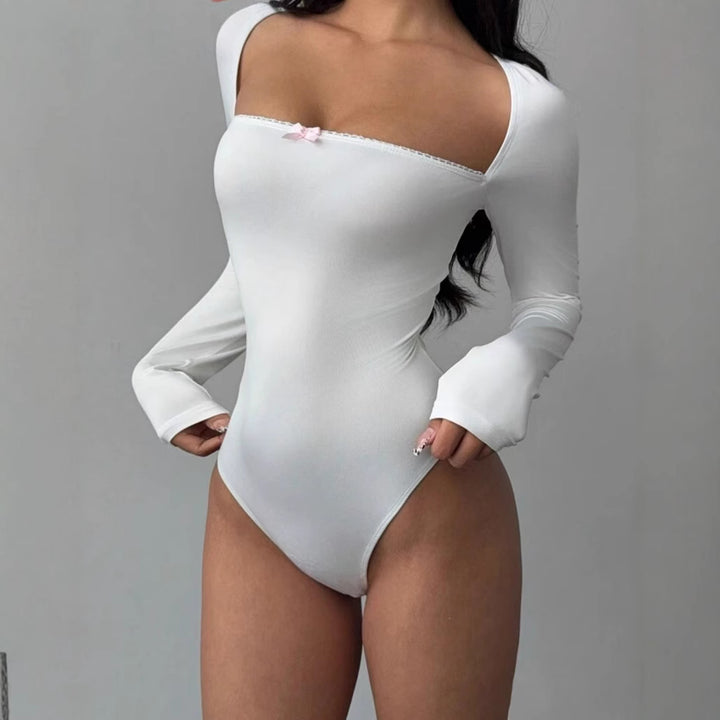 Damen Figurbetontes Langarm-Body mit elegantem Ausschnitt Drune