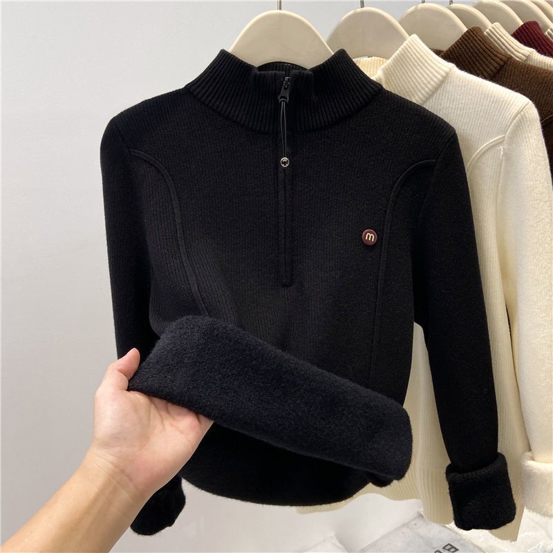 Damen Strickpullover mit Stehkragen und Reißverschluss Drune