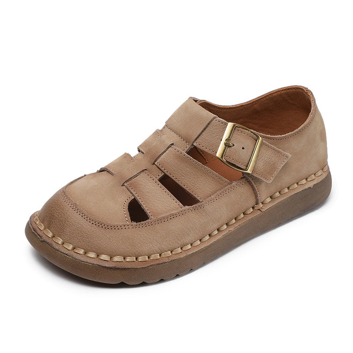 Damen Stilvoller Offener Zeh Leder Sandalen mit Verstellbarem Schnallen Drune