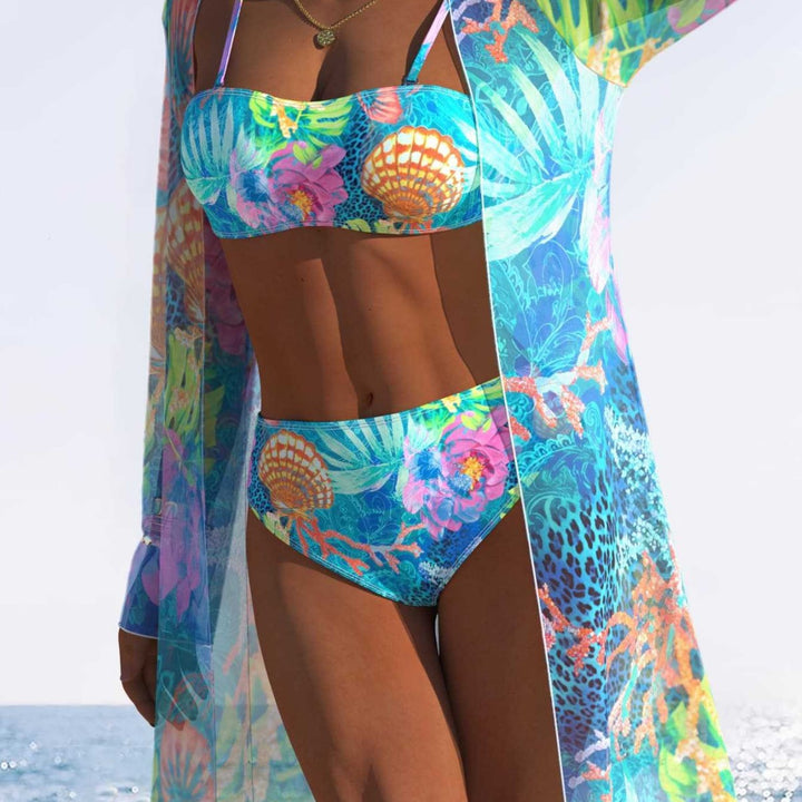 Damen Bikini-Set mit floralem Druck und transparenter Cover-Up Jacke Drune