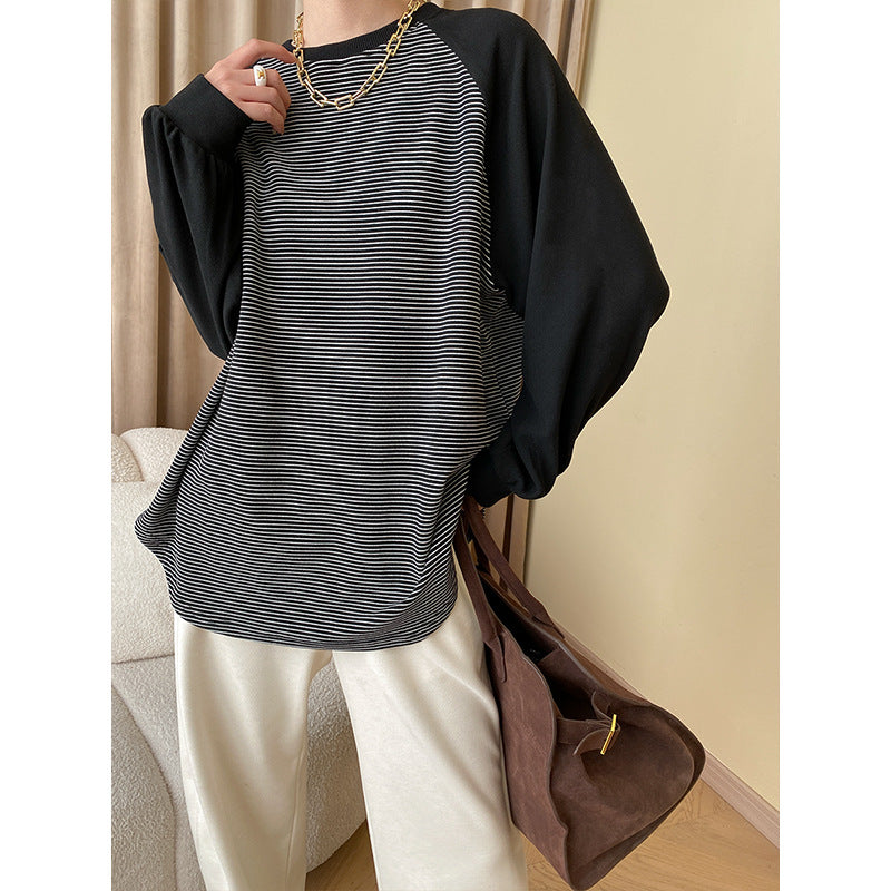 Damen lässiger Raglan-Pullover mit gestreiftem Design und eleganten Details Drune