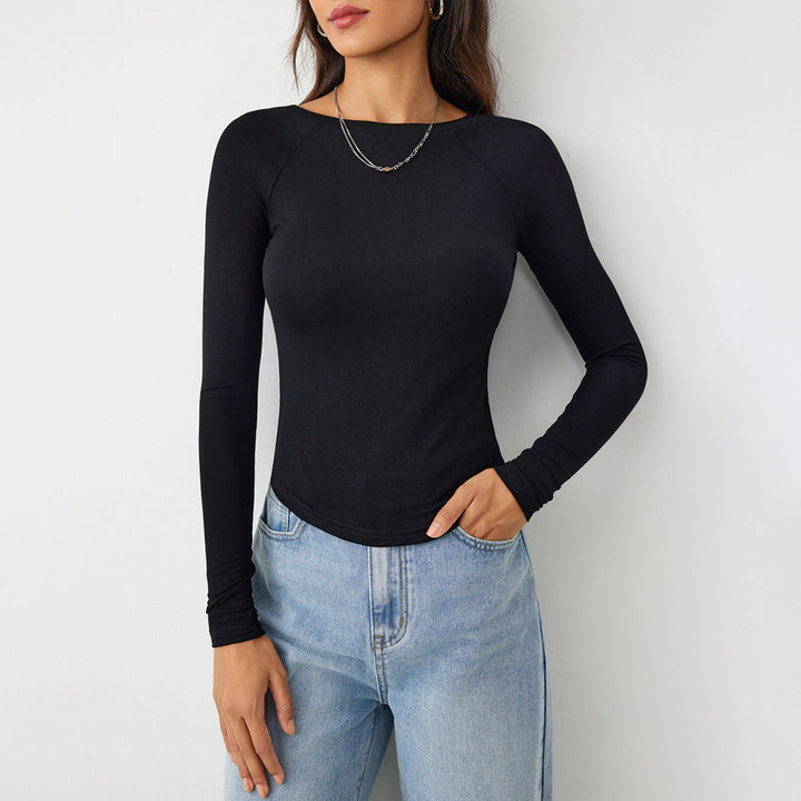 Damen Langarmshirt mit figurformendem Schnitt und elegantem Rundhalsausschnitt Drune