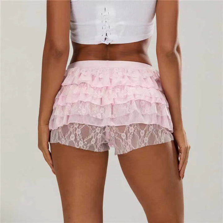 Damen Spitzen-Shorts mit voluminösen Rüschendetails Drune