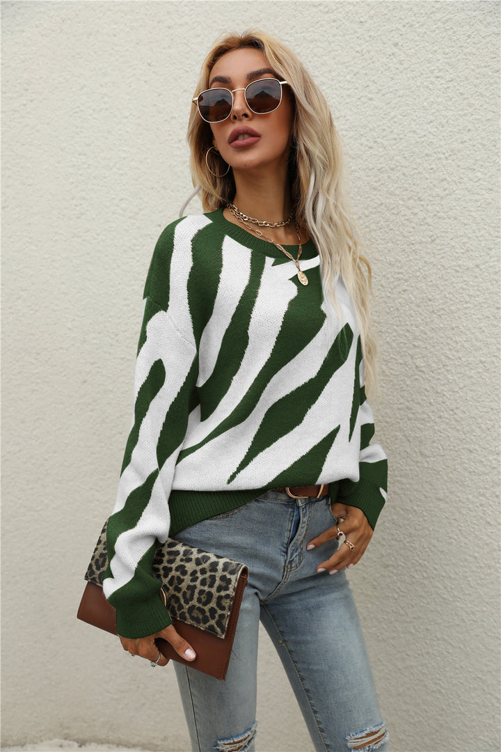 Damen modischer Strickpullover mit auffälligem Tiermuster und innovativem Schnitt Drune