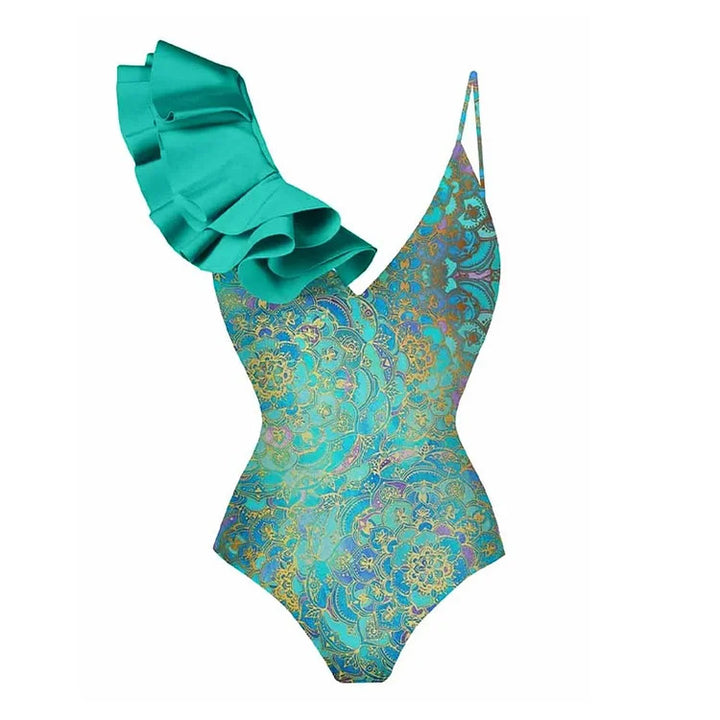 Damen Einteiler Badeanzug mit trendigem Volant-Design Drune