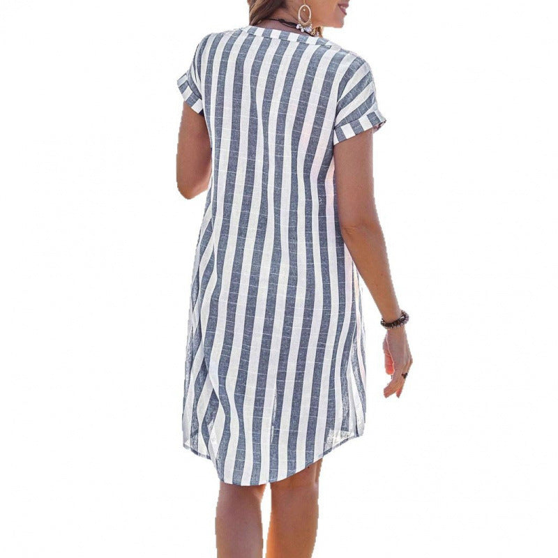 Damen Gestreiftes Hemdblusenkleid aus leichtem Leinenstoff Drune