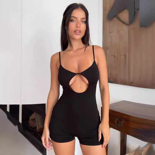 Damen figurbetonter Jumpsuit mit verführerischem Cut-Out und Spaghettiträgern Drune