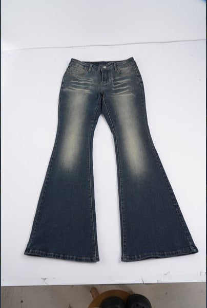 Damen Flared Jeans mit hohem Bund und schickem Used-Look Drune
