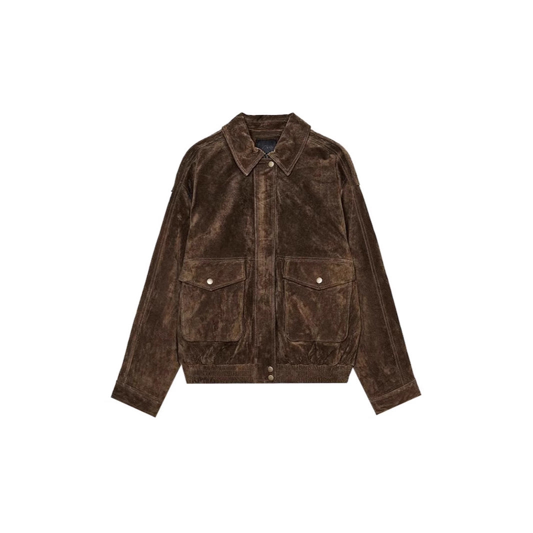 Damen Lederjacke mit zwei großen Taschen und praktischem Reißverschluss Drune