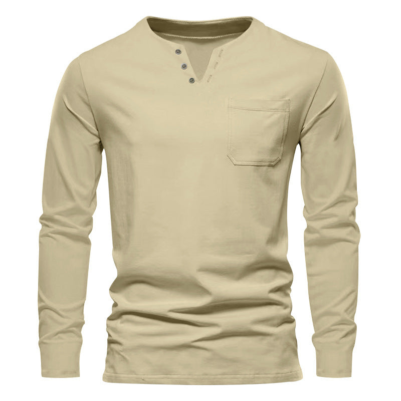 Herren Langarm-Henley-Shirt mit praktischen Knopfdetails und Brusttasche Drune