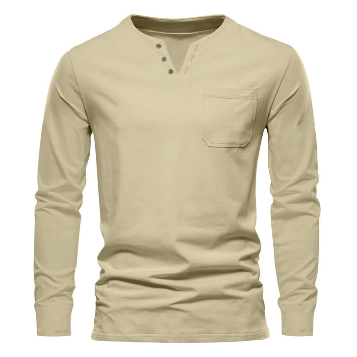 Herren Langarm-Henley-Shirt mit praktischen Knopfdetails und Brusttasche Drune