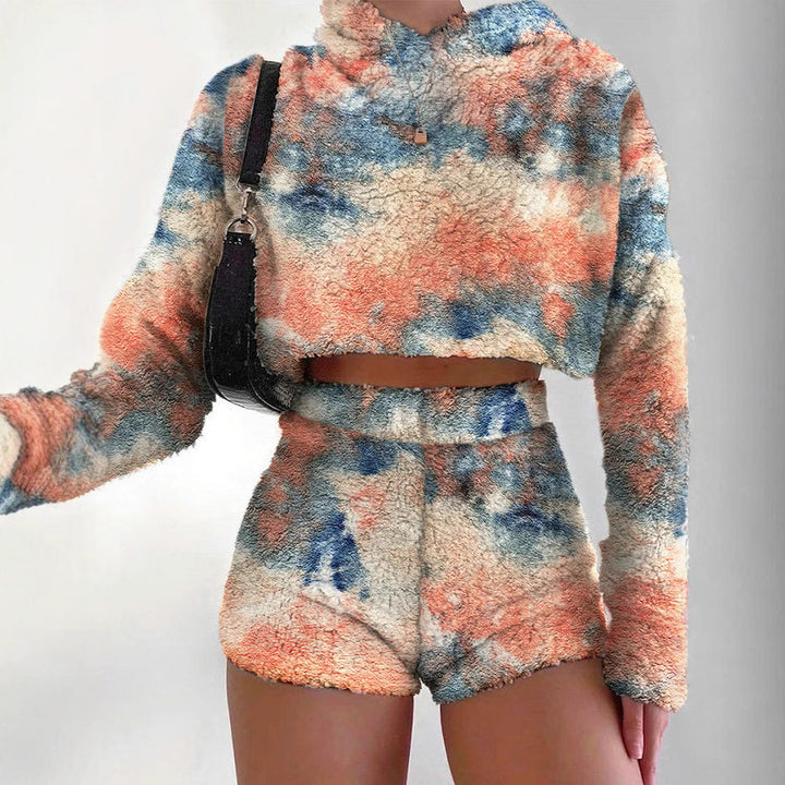 Damen gemütliches Hoodie- und Shorts-Set Drune