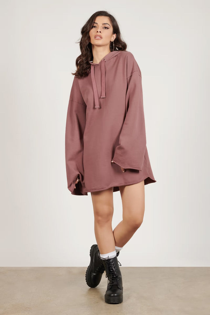 Damen lässiges Oversized Hoodie-Kleid mit Kapuze und langen Ärmeln Drune
